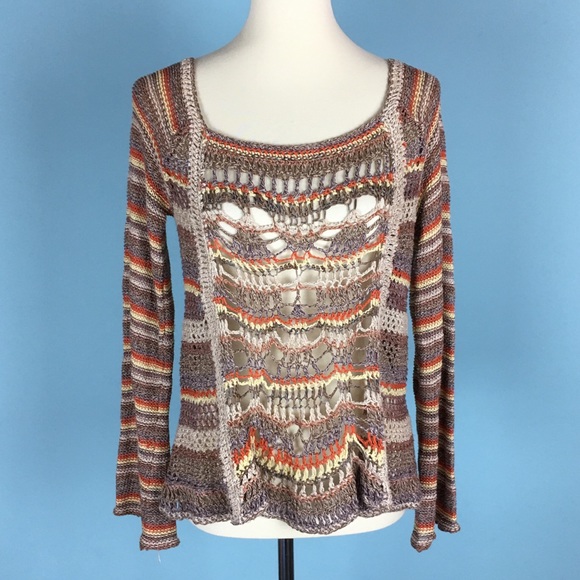 Free People Sweaters - Free People Boho Crochet Brown Sweater